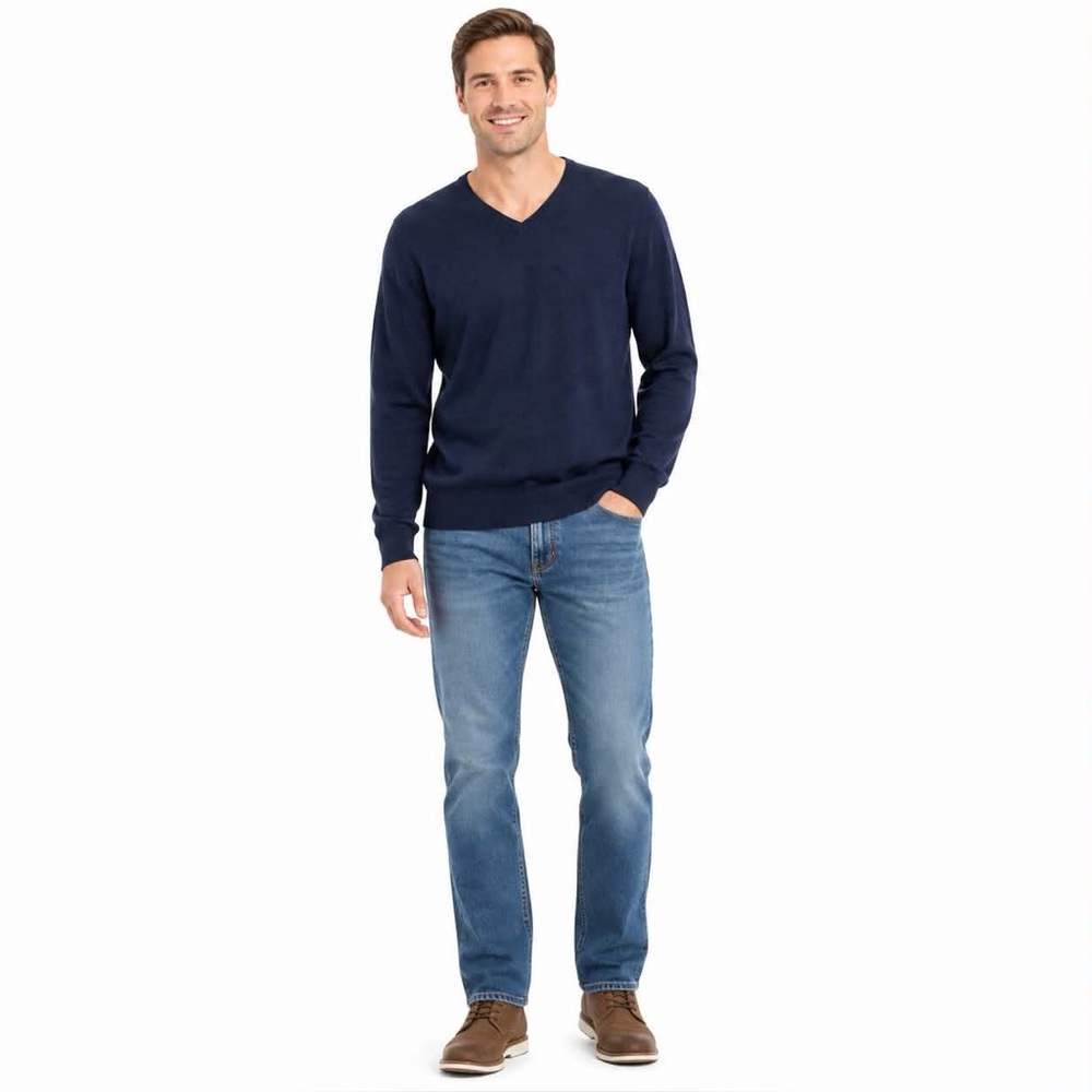 Alfani Mens Blue V Neck Cotton Blend Sweater Blue Size Small